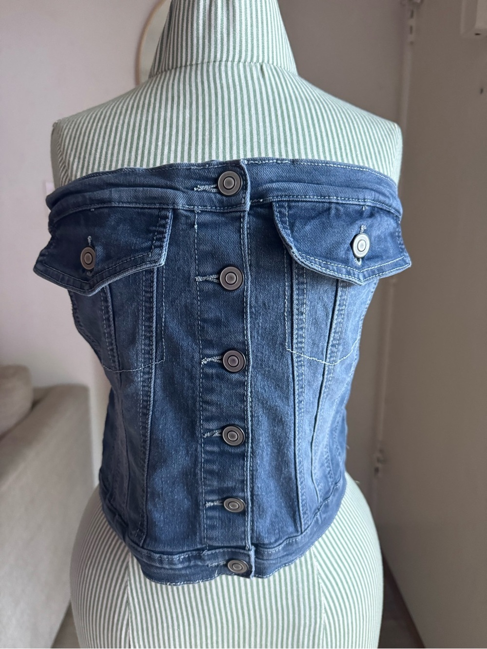 Project Rebel Denim Off Shoulder Corset Tube Top Size L Y2K Western